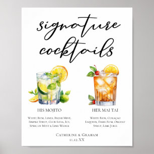 His Hers Rum Signature Cocktails Wedding Menu Poster