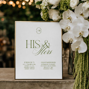 His & Hers Signature Cocktails Green Wedding Sign