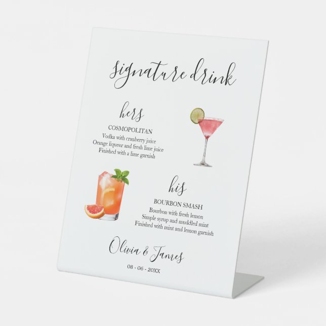 His & Hers Signature Drink Sign Template, Wedding  (Front)