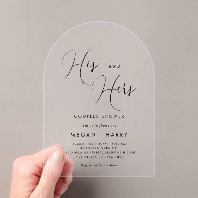 His & Hers Simple Couple Shower Bridal Acrylic Invitations (Insitu (Handheld))