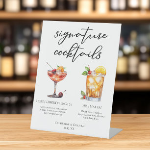 His Hers Summer Wedding Signature Cocktails Menu Pedestal Sign