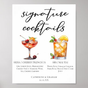His Hers Summer Wedding Signature Cocktails Menu Poster