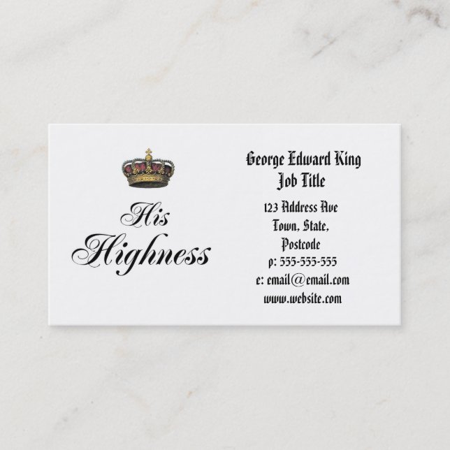 His Highness (part of his and hers set) Business Card (Front)