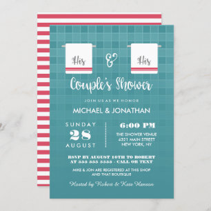 His & His   Blue & Red Gay Couple's Shower Invitation