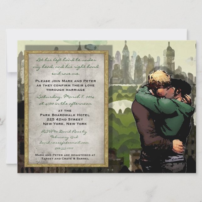 His Kiss - Gay Wedding Invitation (Front)