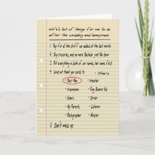 HIS LIST - Thanks Best Man - FUNNY Thank You Card