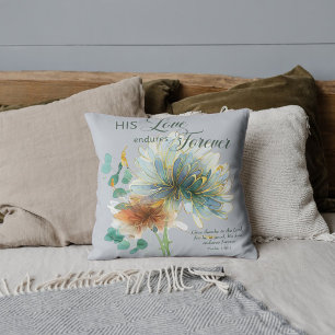His Love Endures Forever Psalm 136 Scripture Grey Cushion