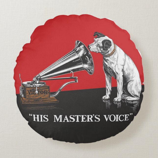 His Master's Voice Red and Black Round Cushion (Front)