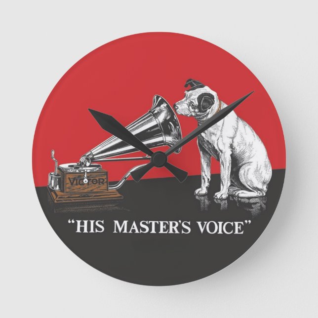 His Master's Voice Vintage Red & Black Round Clock (Front)