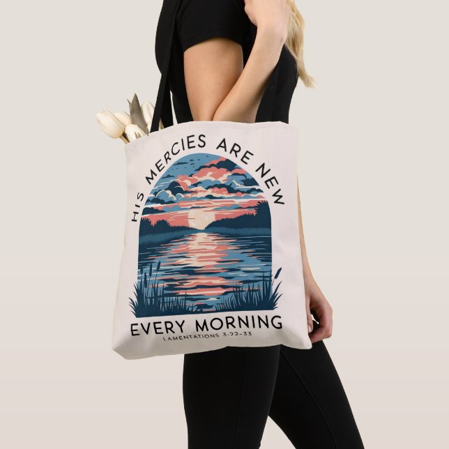 His Mercies are New Every Morning Sunrise Tote Bag (Close Up)