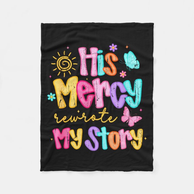His Mercy Rewrote My Story, Thankful, Fall Christi Fleece Blanket (Front)