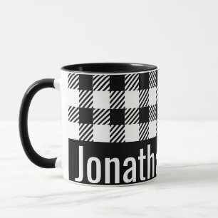 His mug Name Black White Gingham Checks