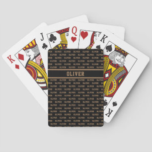 His Name Modern Pattern on Black Playing Cards