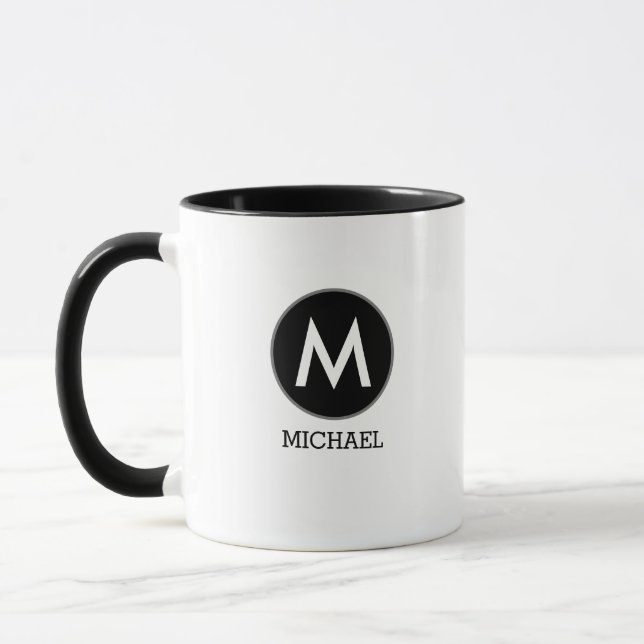 His Name Monogram Black White Mug (Left)