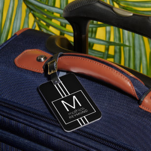 His Name Monogram Modern Elegant black&white Luggage Tag