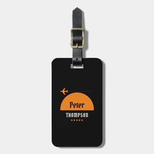 his name orange logo aeroplane luggage tag (Front Vertical)
