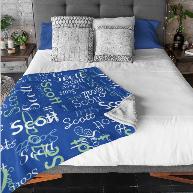 His Name Typography deep-blue colour Fleece Blanket (Creator Uploaded)