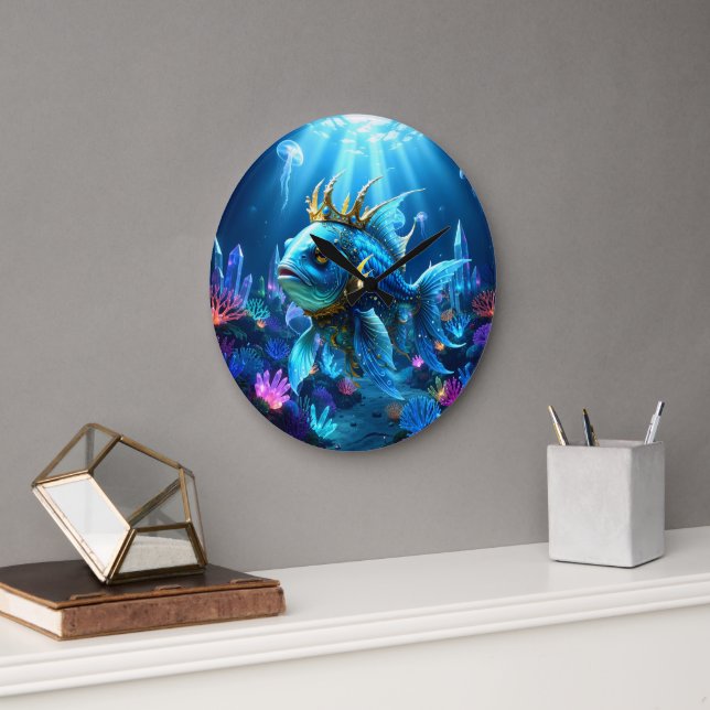 His Royal Fishness  Large Clock (Office)