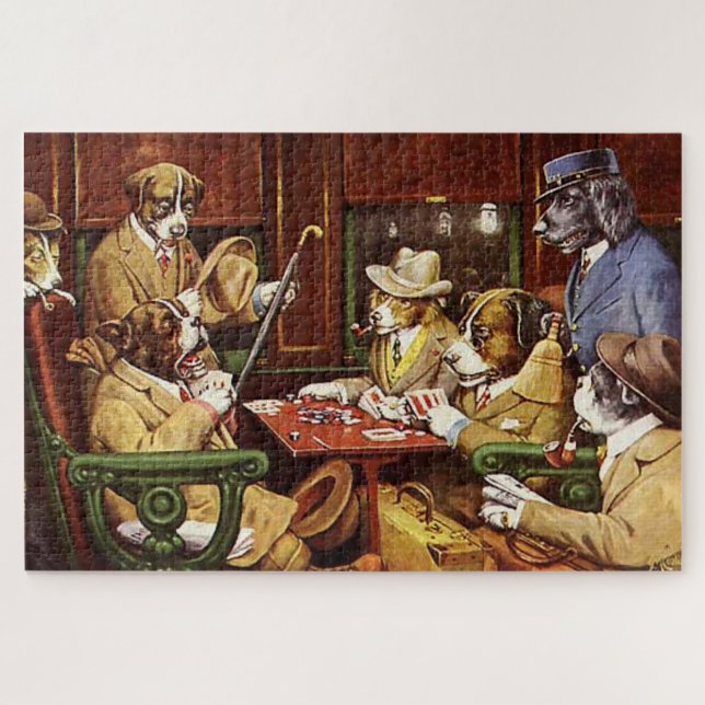 His Station and Four Aces Dogs Playing Poker Jigsaw Puzzle (Horizontal)