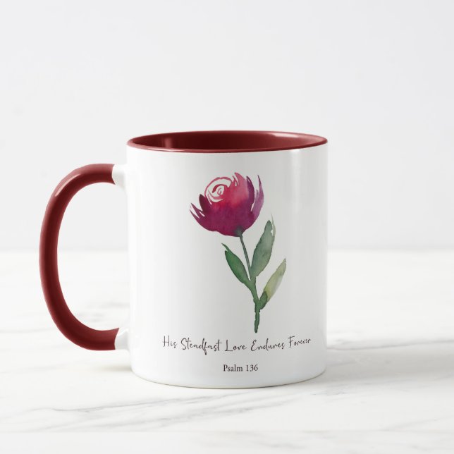 His steadfast Love watercolor red rose   Mug (Left)