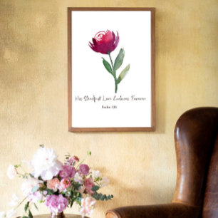 His steadfast Love watercolor red rose Poster
