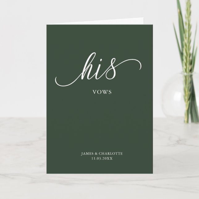 His Vows Card Minimalist Script Forest Green (Front)