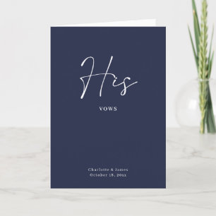 His Vows Card Minimalist Script Maroon Blue