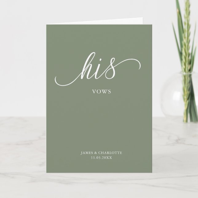 His Vows Card Minimalist Script Sage Green (Front)