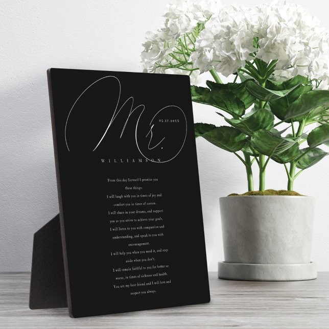 His Vows Elegant Mr. Newlyweds Wedding Vows Black Plaque (Creator Uploaded)