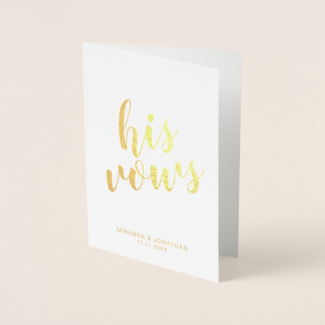'His Vows' Elegant Real Gold Foil Wedding Vows Foil Card (Front)