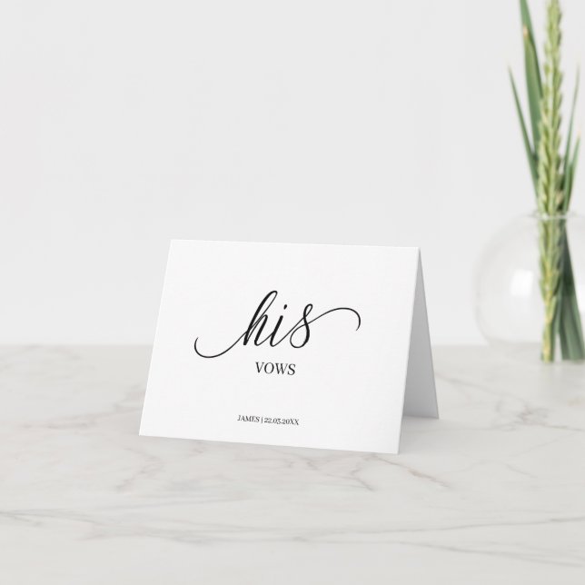 His Vows Minimalist script font wedding day card (Front)