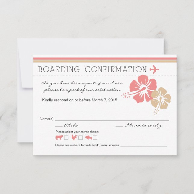 Hisbiscus Flowers Boarding Pass RSVP Card (Front)