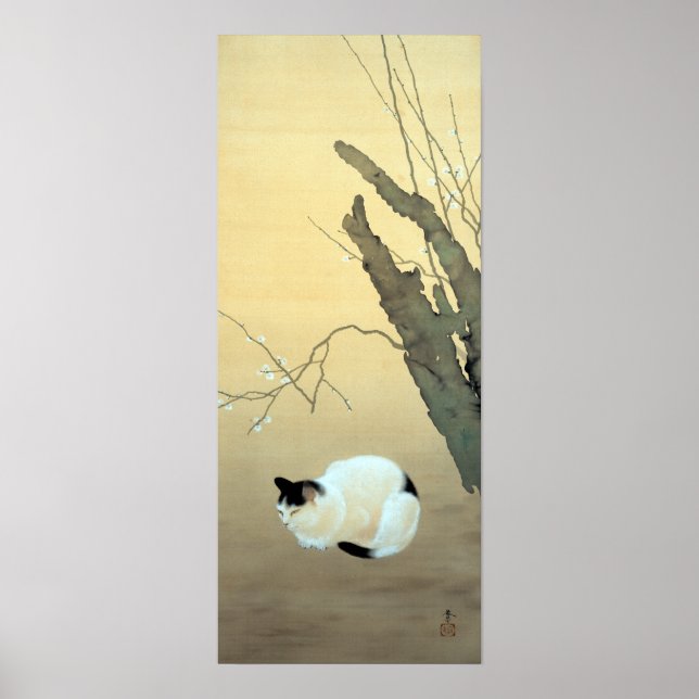 Hishida Shunso Cat and Plum Blossoms Poster (Front)