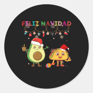 Hispanic Feliz Navidad Avocado Tacos Mexican Chris Classic Round Sticker