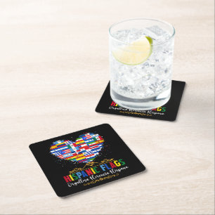 Hispanic Flags Heart Hispanic Heritage Month Square Paper Coaster