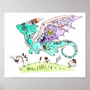 Hispanic folk art baby dragon poster
