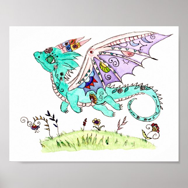 Hispanic  folk art baby dragon poster (Front)