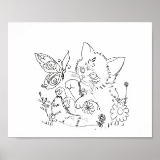 Hispanic  folk art kitten colour page poster