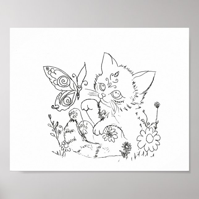 Hispanic  folk art kitten colour page poster (Front)