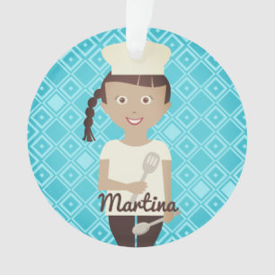 Hispanic girl chef hat spatula personalised ornament