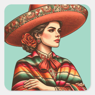 Hispanic Heritage Latinx Sarape Party Favour Square Sticker