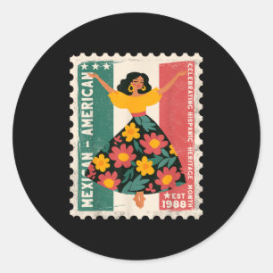 Hispanic Heritage Mexican American Floral Dancer W Classic Round Sticker