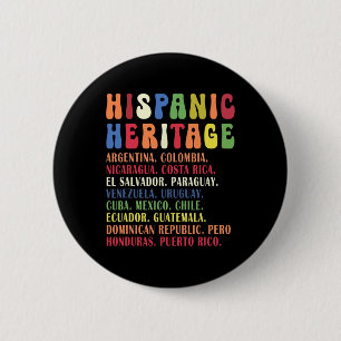 Hispanic Heritage Month Countries Names Tee 6 Cm Round Badge