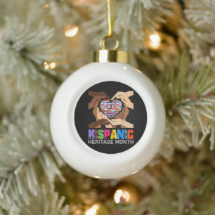 Hispanic Heritage Month Hands Heart Ceramic Ball Christmas Ornament