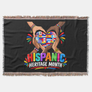 Hispanic Heritage Month Heart Hands Flags Unity Throw Blanket