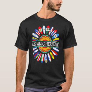 Hispanic Heritage Month Latino Countries Flags Sun T-Shirt