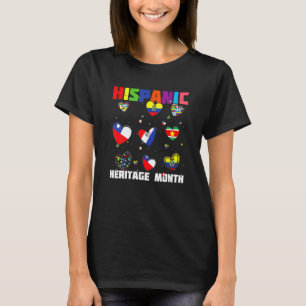 Hispanic Heritage Month Latino Flags Hearts Race T-Shirt