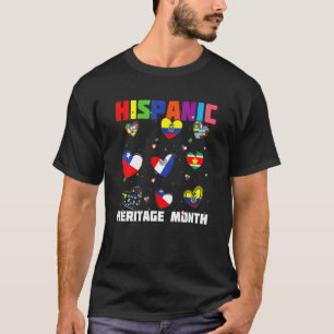 Hispanic Heritage Month Latino Flags Hearts Race T-Shirt