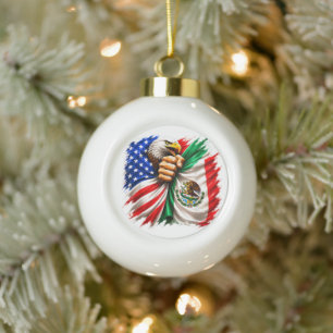 Hispanic Heritage Month USA Mexico Flag Ceramic Ball Christmas Ornament