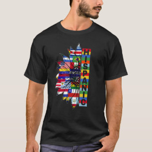 Hispanic Heritage Sunflower Latino Countries Flags T-Shirt